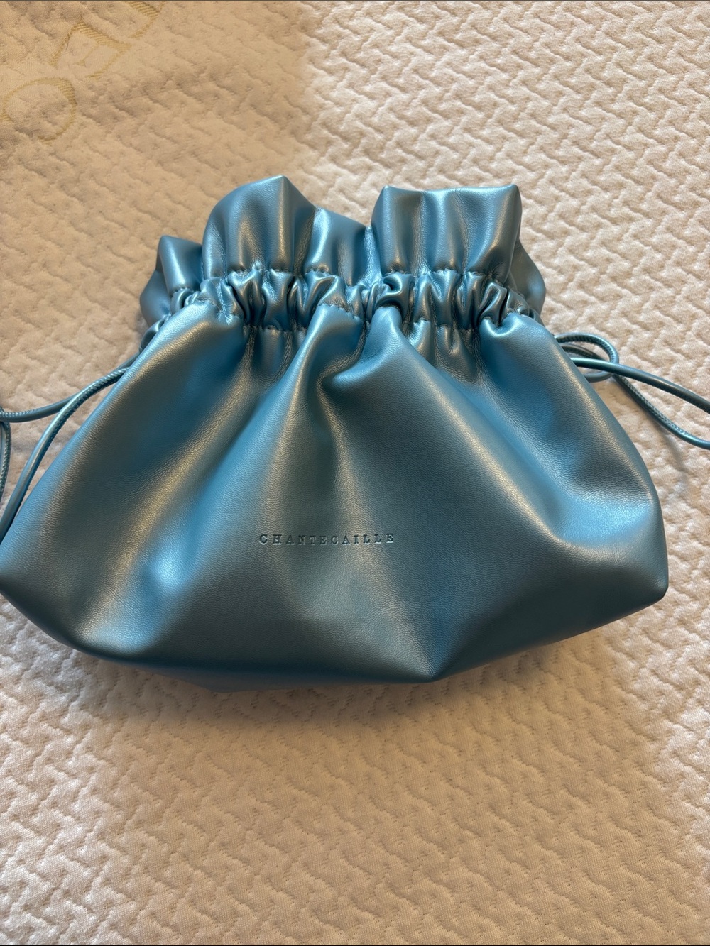 Chantecaille Teal Drawstring Pouch Bag. NWOT